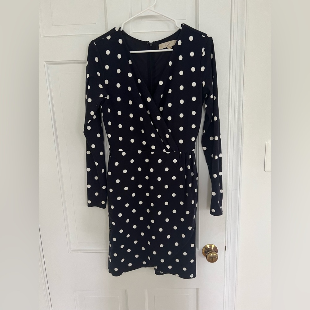 Loft Navy and White Polka Dot Dress, Size 0
